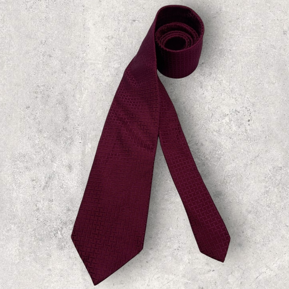 SOLD T. M. LEWIN XL Burgundy Geometric Silk LUXURY Tie HANDMADE